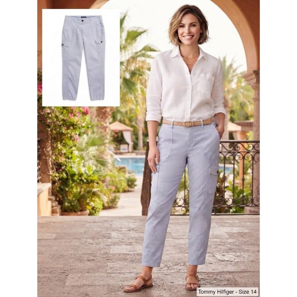 Tommy Hilfiger Cargo Pants 14 Cotton Light Periwinkle Blue Nautical Resort Wear